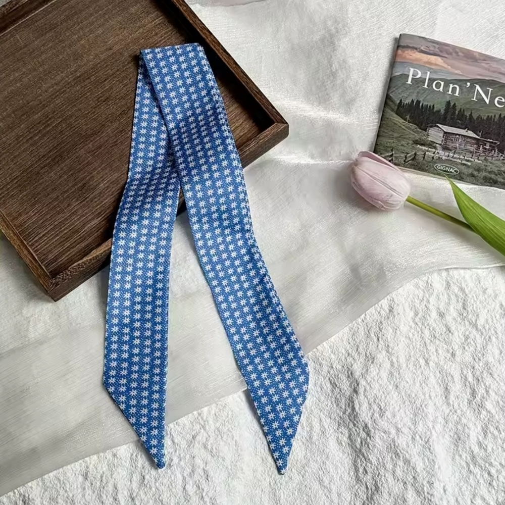 2× Bag Twilly Purse Skinny Scarf Blue Floral And Dots